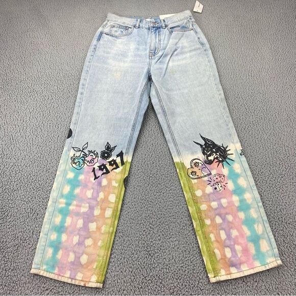 BDG Cowboy Straight Leg Tie-Dye Doodle Designs High Waisted Jeans  |  Size:  28 - Picture 2 of 16